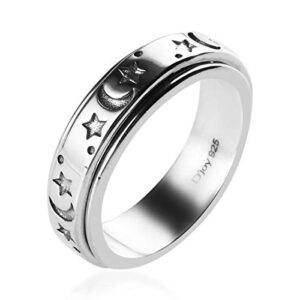 Mens Womens Spinner Band Ring 925 Sterling Silver Statement Boho Handmade Fashion Jewelry for Women Moon Star Celtic Stress Relieving